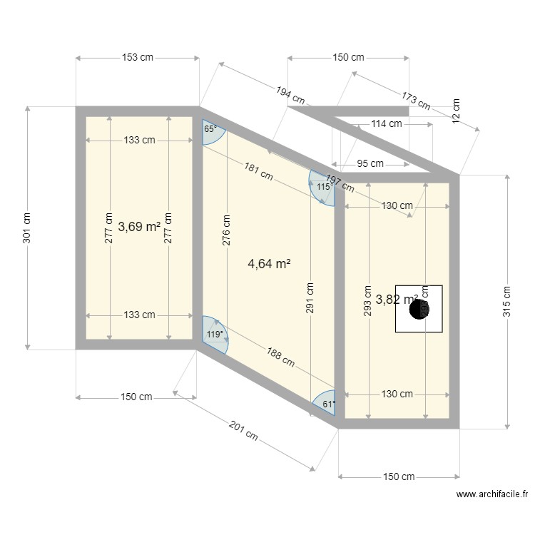 CANTONNEMENT. Plan de 3 pièces et 12 m2