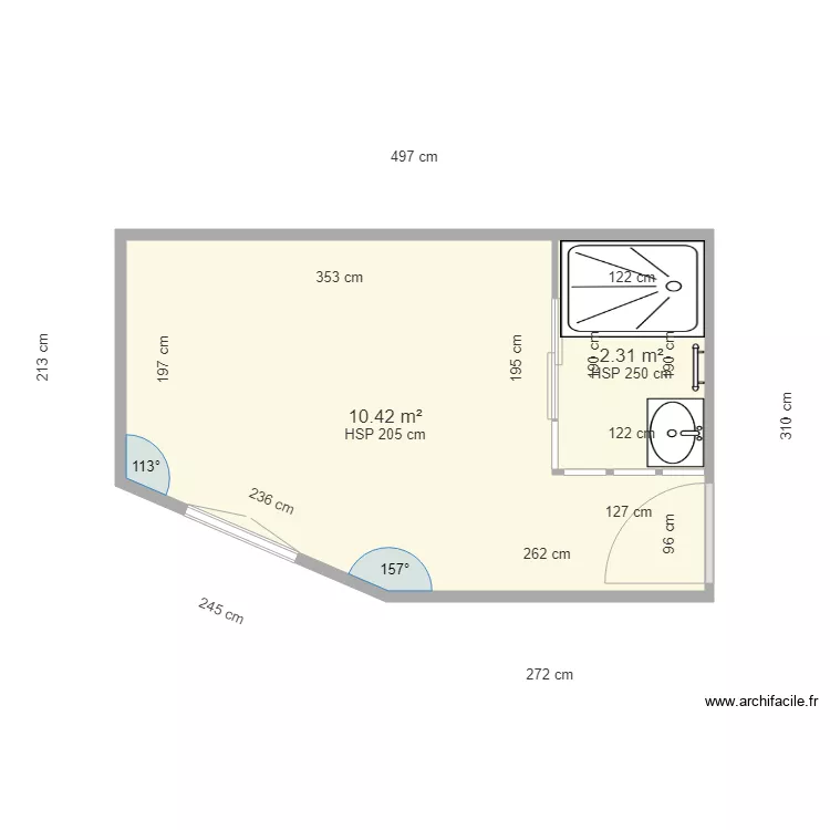 SALLE DE DOUCHE MONTAROU. Plan de 
