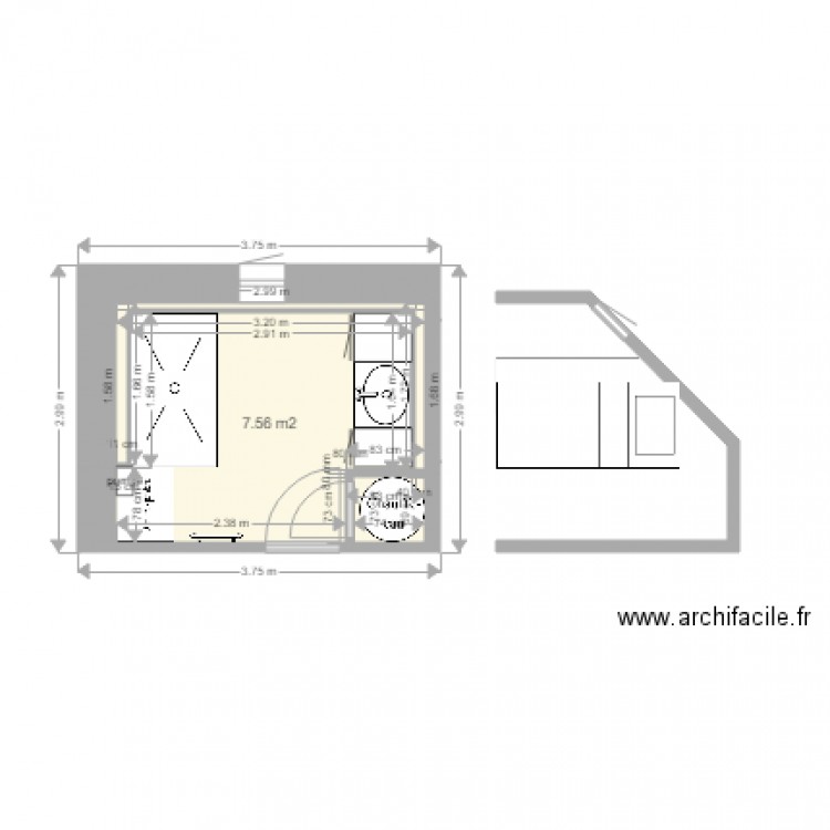 salledeaufutureHyp2. Plan de 1 pièce et 8 m2