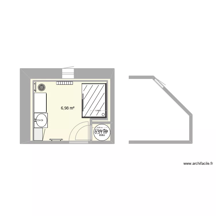 salledeaufutureHyp2. Plan de 2  et 7 m²