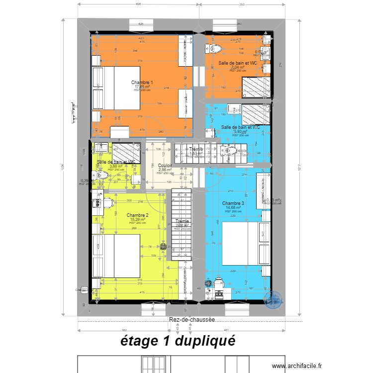 Luxeuil étage 1 REVU. Plan de 13 pièces et 71 m2