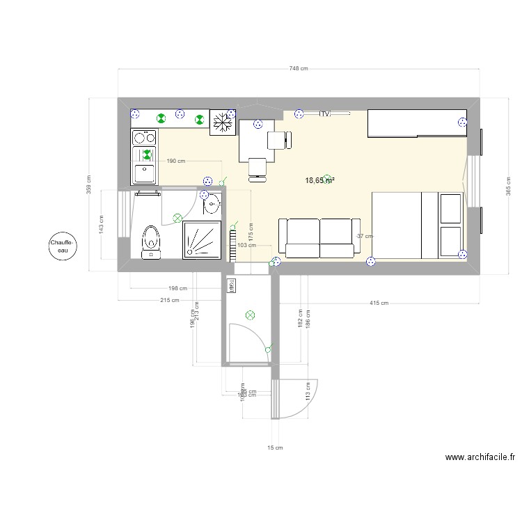 Appart 1. Plan de 1 pièce et 19 m2