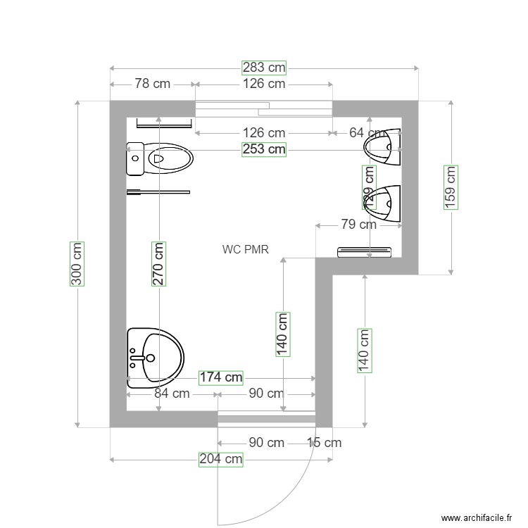 wc pmr. Plan de 0 pièce et 0 m2