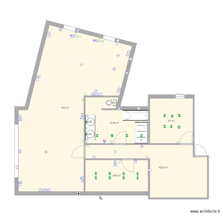 Tarhouni Etage. Plan de 5 pièces et 94 m2