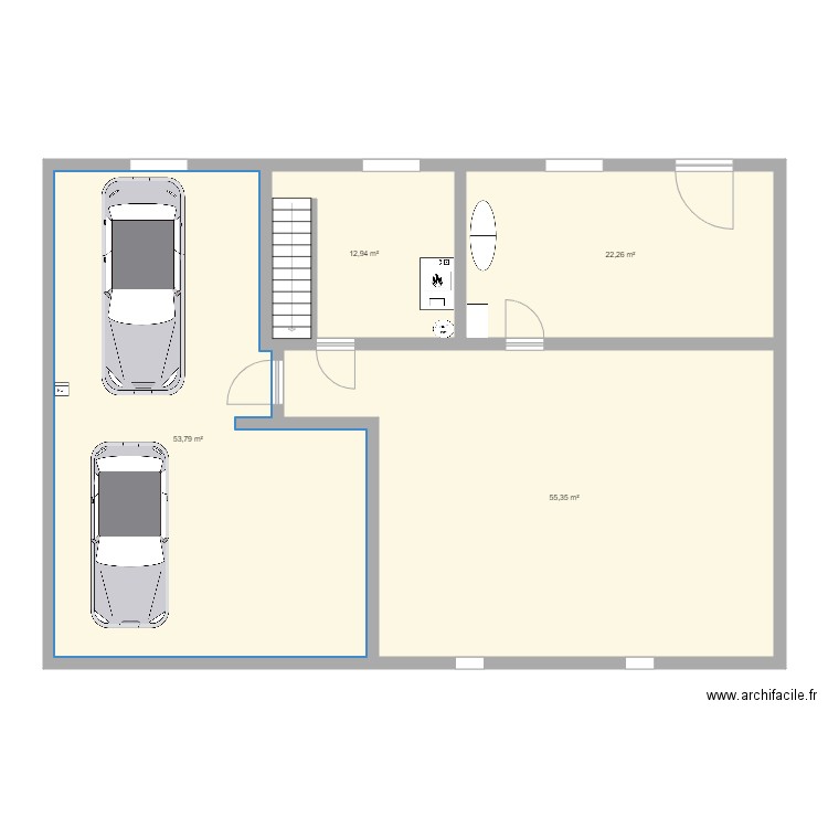 futur garage. Plan de 4 pièces et 144 m2