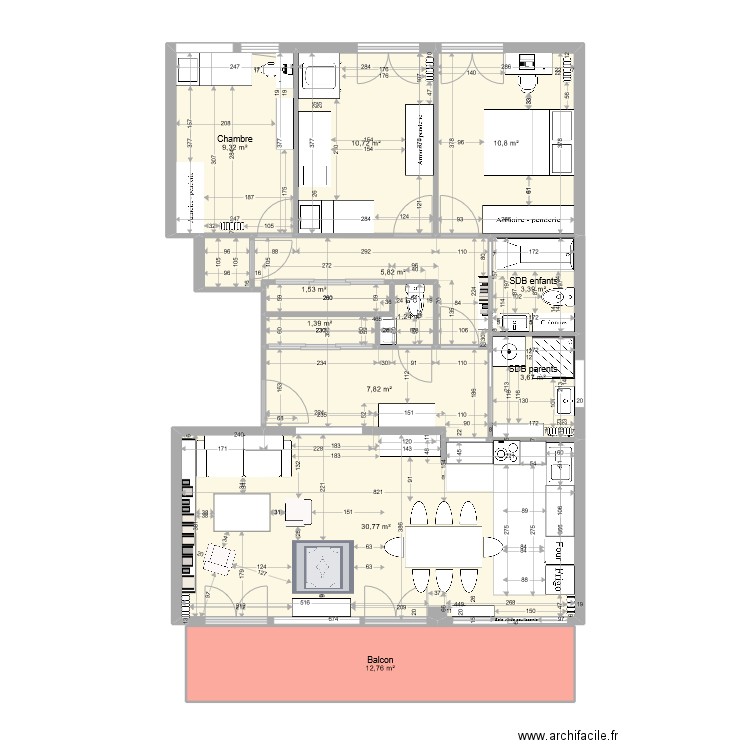 67-1 - OPTION 2 - V2. Plan de 13 pièces et 100 m2