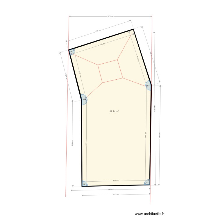 PISCINE cotes finales. Plan de 1 pièce et 47 m2