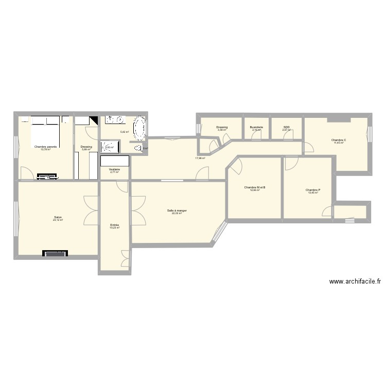 Appartement campagne première transfo 2. Plan de 16 pièces et 148 m2