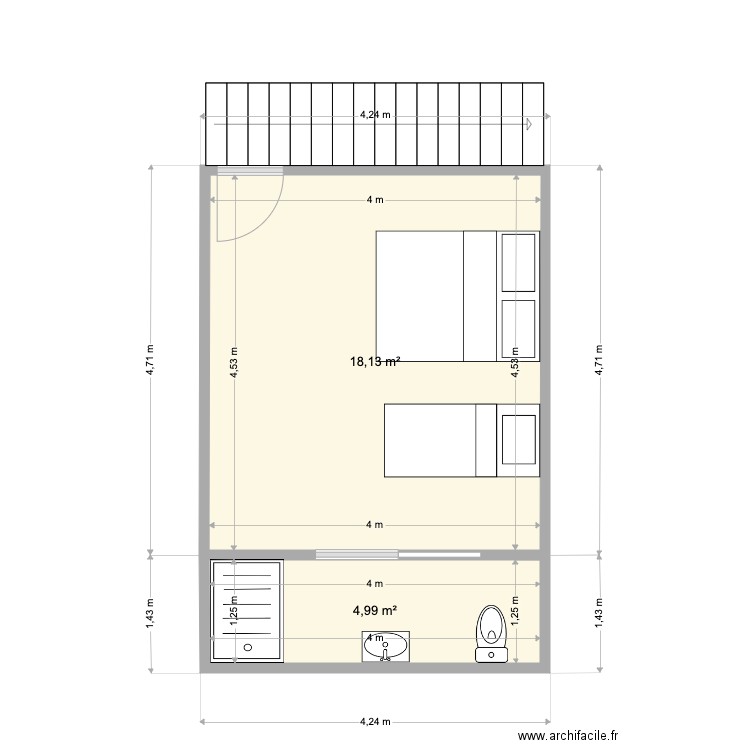 Quebrada 1. Plan de 2 pièces et 23 m2