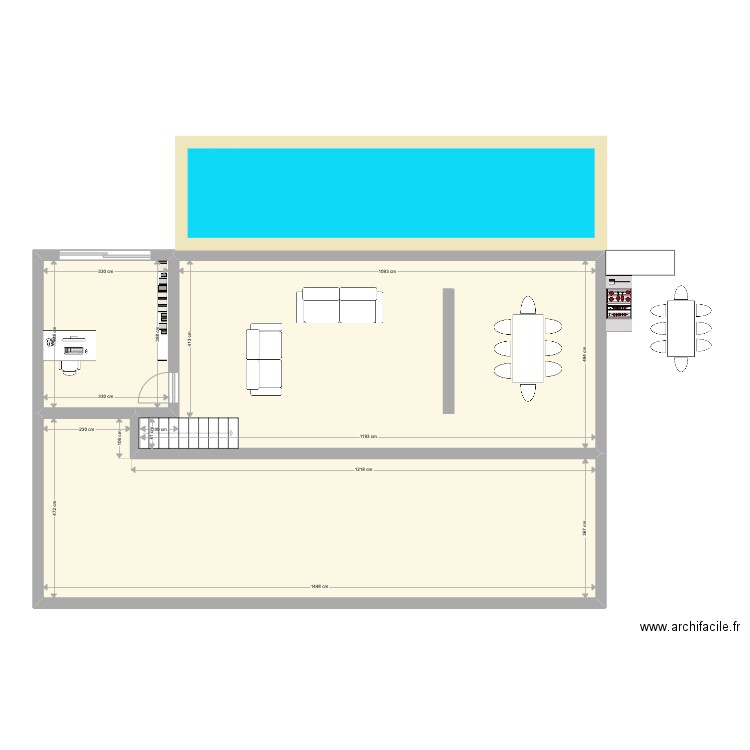 Chalet (sous-sol). Plan de 3 pièces et 123 m2
