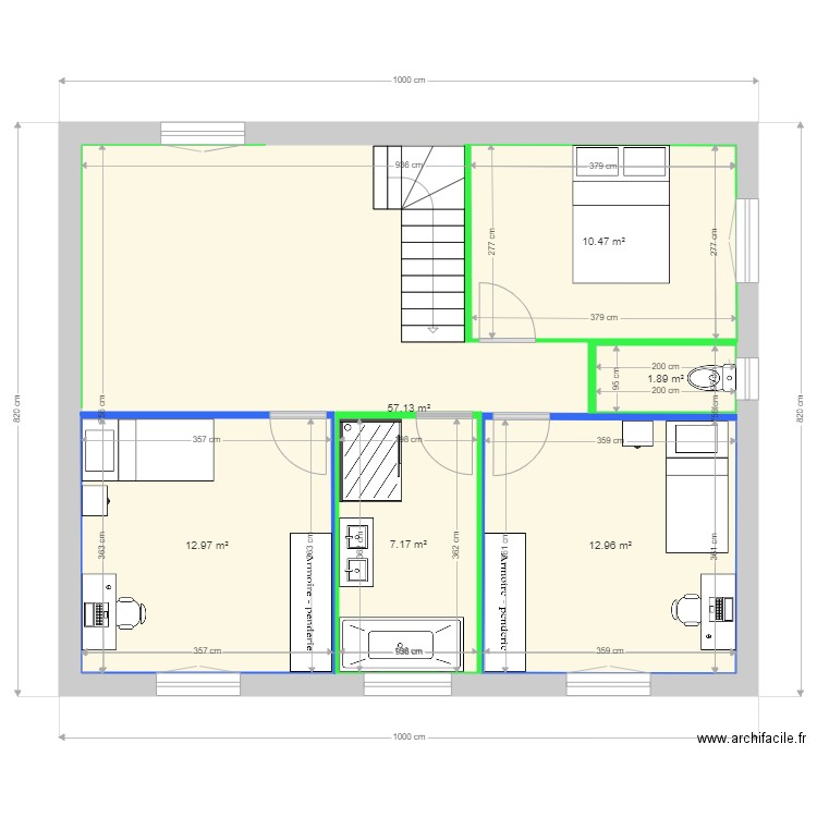 etage nouvelle config V1. Plan de 6 pièces et 116 m2