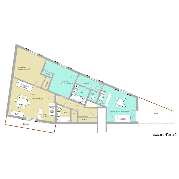 La Giettaz appartements 6 et 7 sans meubles chambres. Plan de 0 pièce et 0 m2