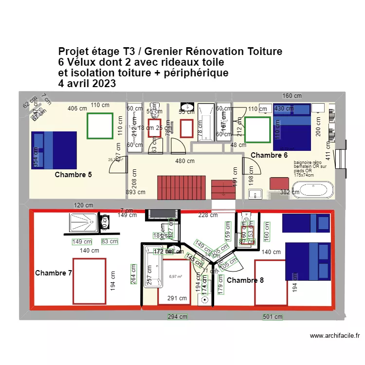 PProjet ETAGE T3 Réaménagement chambres 1 et 2. Plan de 0 pièce et 0 m2 PProjet ETAGE T3 Réaménagement chambres 1 et 2. Plan de 0 pièce et 0 m2