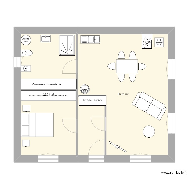 chambre derrière 2. Plan de 2 pièces et 58 m2