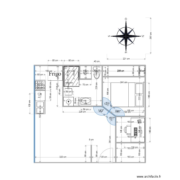 V3 Galère. Plan de 8 pièces et 34 m2