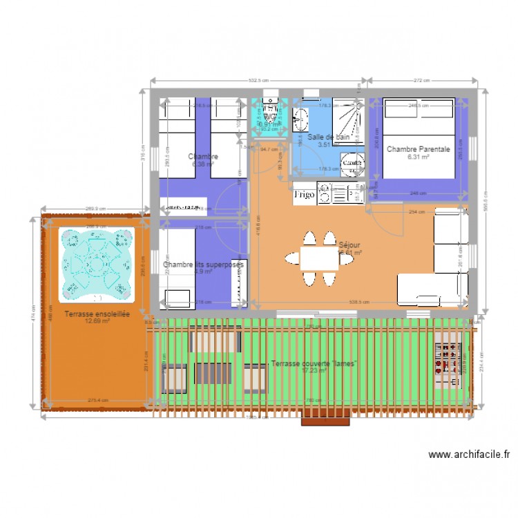 Chalet 35m2 GreenCottages 3 chambres Camping Ser Sirant. Plan de 0 pièce et 0 m2