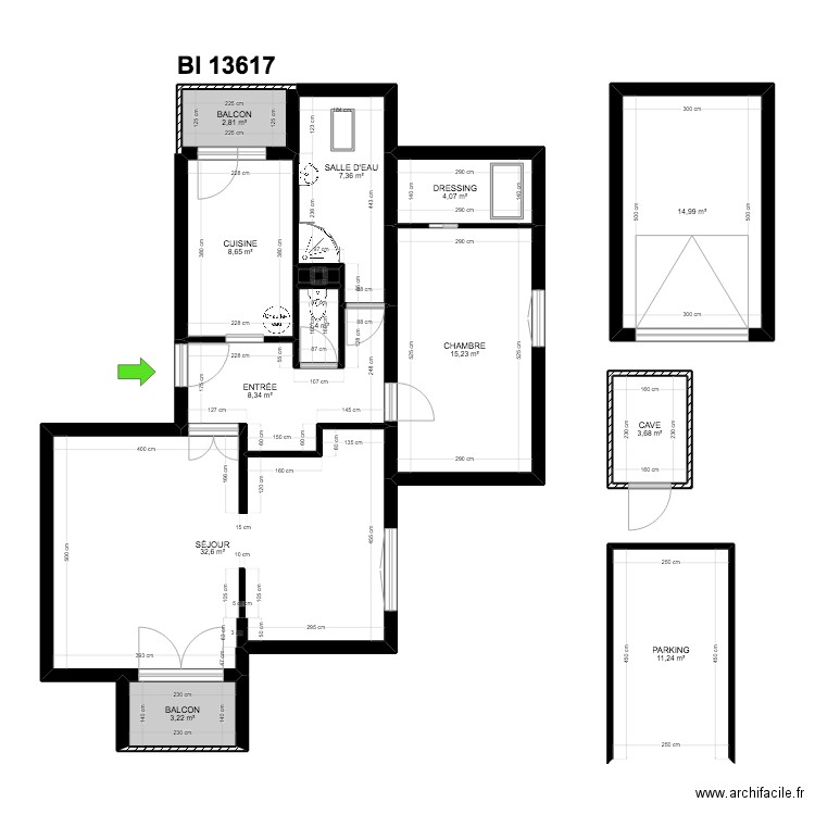 BI 13617. Plan de 13 pièces et 114 m2