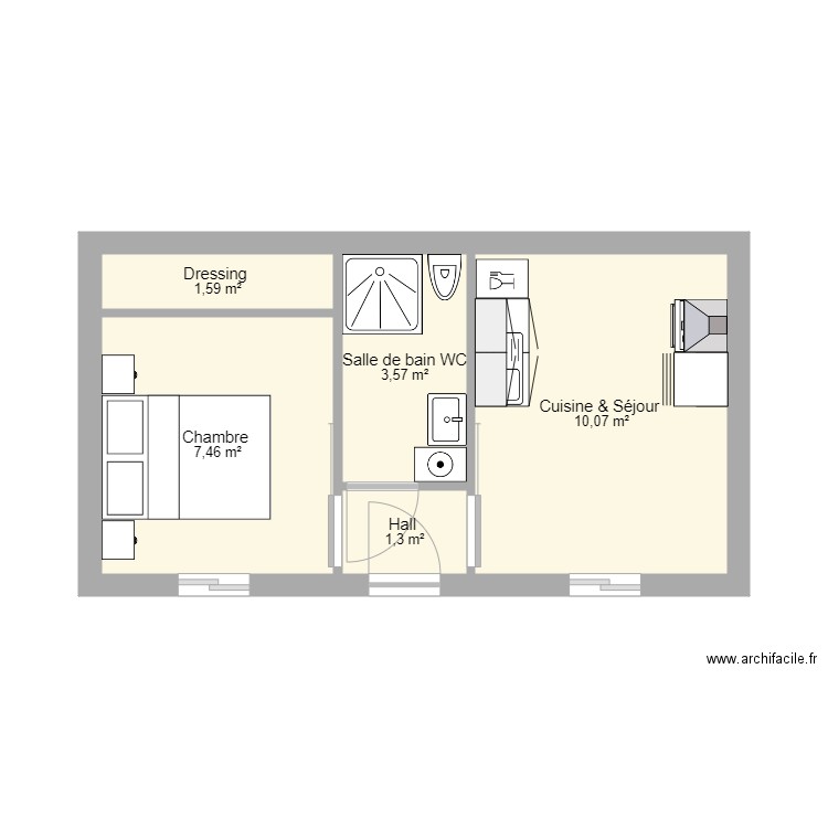 Studio 25m2. Plan de 0 pièce et 0 m2