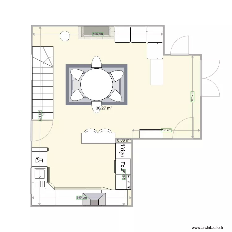 Salon cuisine. Plan de 
