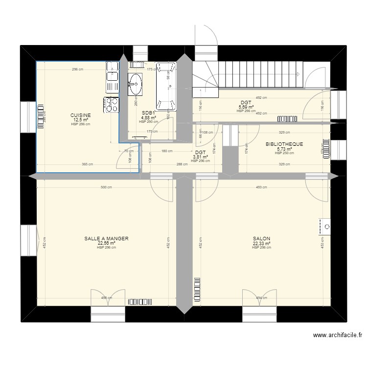 BROIHIER_R+1. Plan de 8 pièces et 82 m2