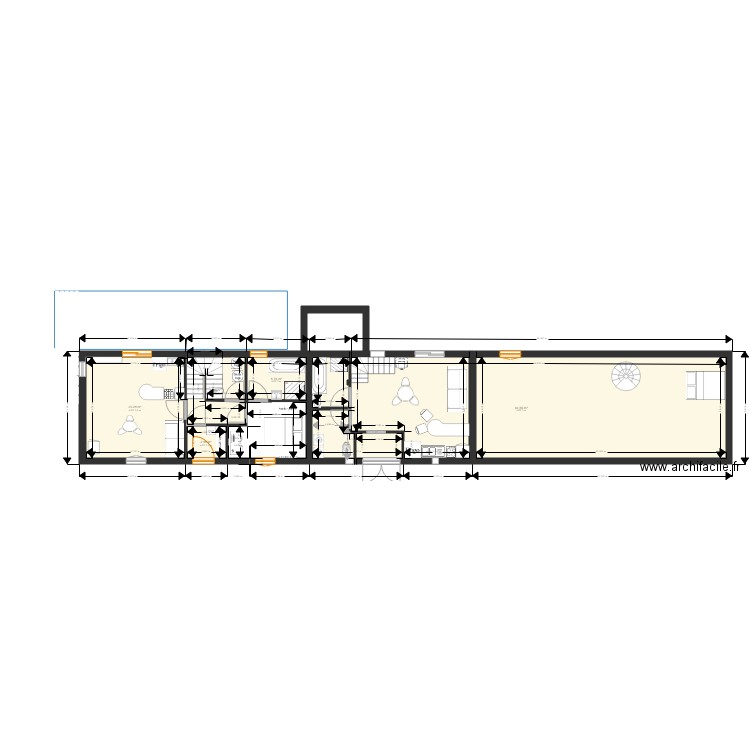 Projet 1 . rez de chaussée maison bleue et petite grange.. Plan de 5 pièces et 135 m2