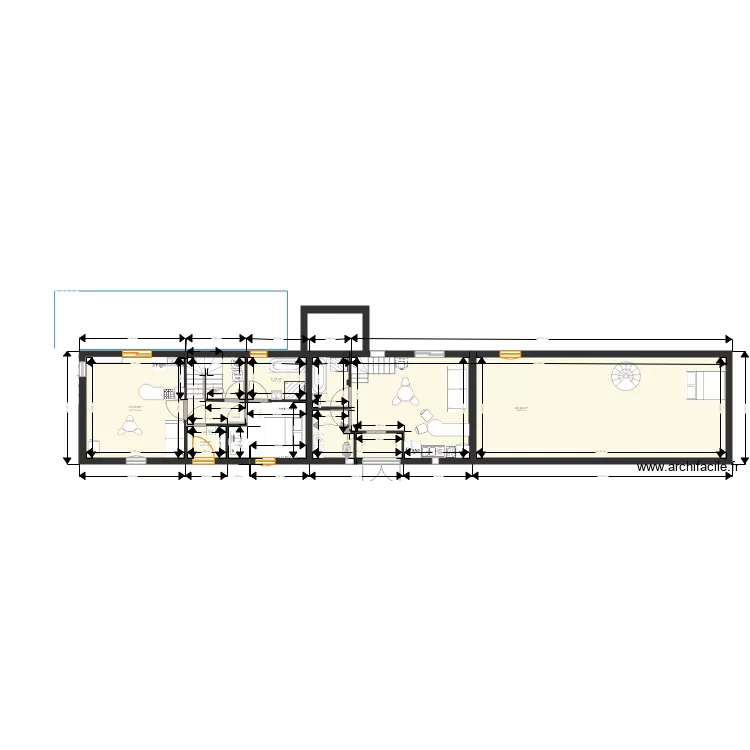 Projet 1 . rez de chauss&eacute;e maison bleue et petite grange.. Plan de 