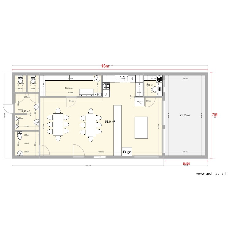 Projet Local. Plan de 8 pièces et 100 m2