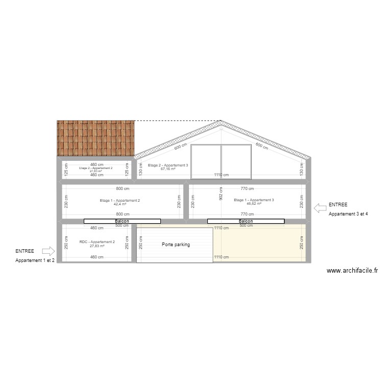 Coupe implantation générale façade 3. Plan de 6 pièces et 108 m2