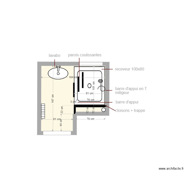 plan projeté dossier 6166. Plan de 2 pièces et 2 m2