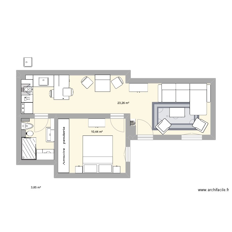 Appart Seville V12. Plan de 3 pièces et 38 m2