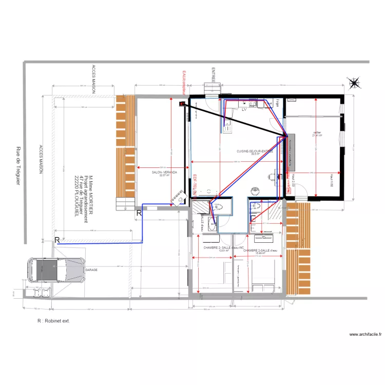 PLOUGUIEL  distribution EAU. Plan de 