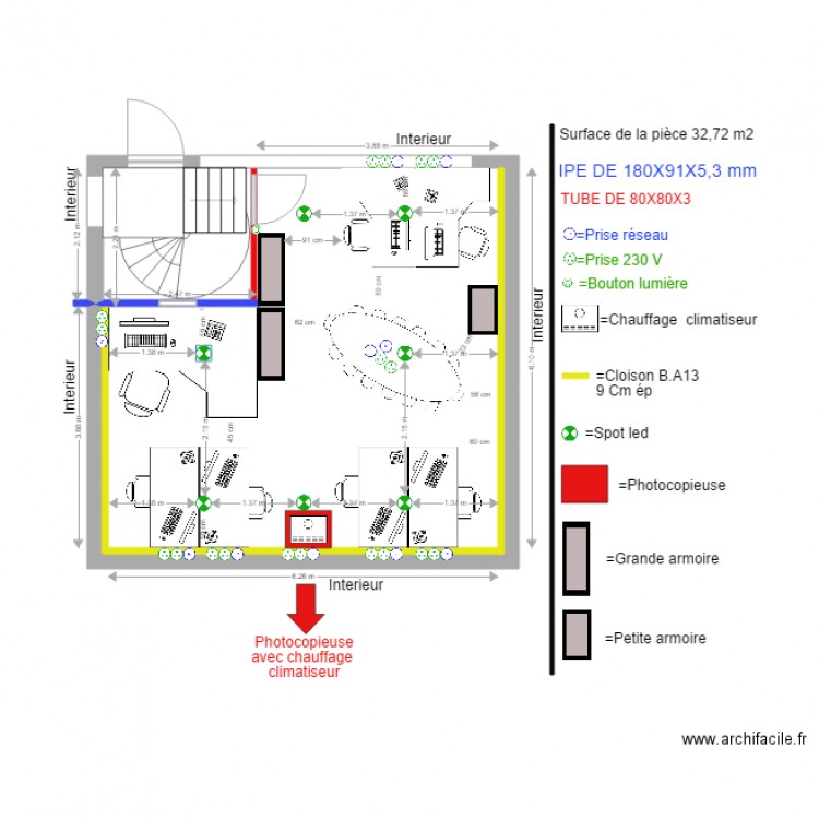 Bureaux meublé. Plan de 0 pièce et 0 m2