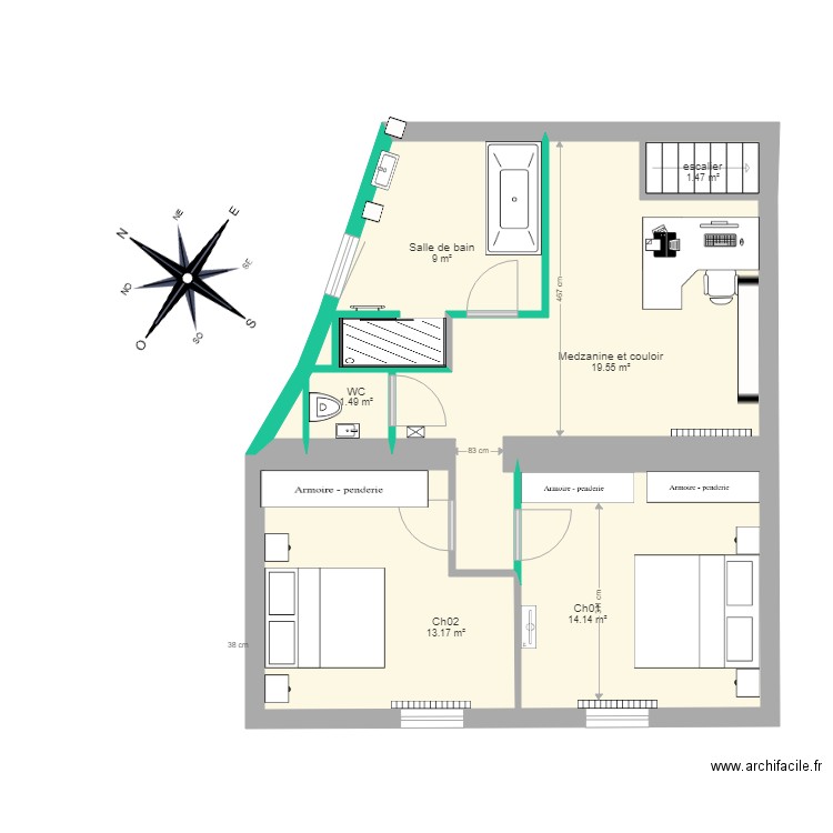 Etage 1 23 avril 2019. Plan de 0 pièce et 0 m2