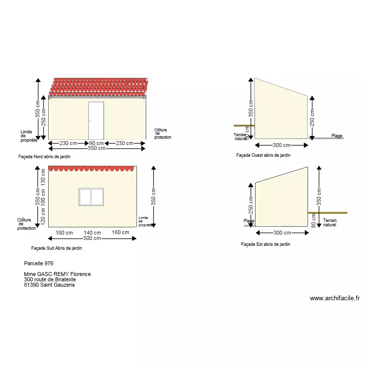 Fa&ccedil;ades abris de jardin 1 75&egrave;me. Plan de 