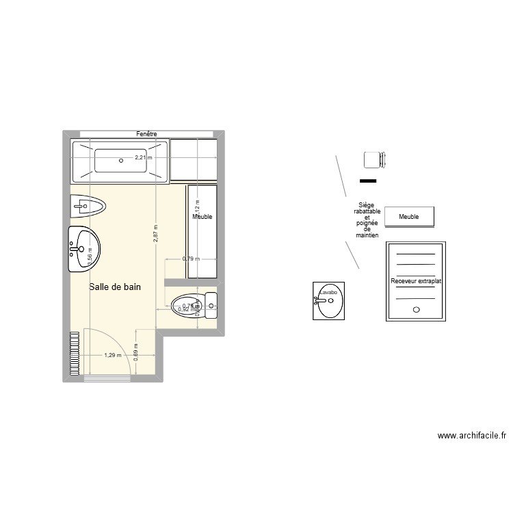 MOUMENE SDB existant. Plan de 1 pièce et 7 m2