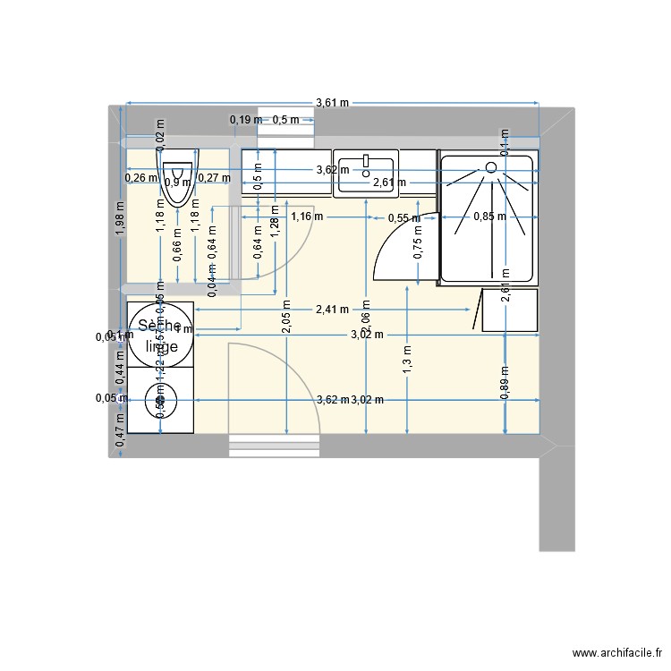 Buanderie. Plan de 2 pièces et 9 m2