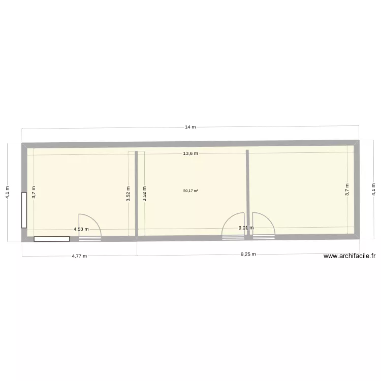 bureaux. Plan de 1 pièce et 50 m²