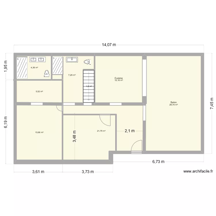 sous sol perrigny. Plan de 8 Pièces et 95 m²
