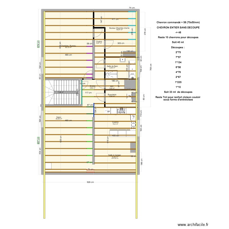 PLAN D'ARCHITECTURE Calepinage lambourdes . Plan de 11 pièces et 132 m2
