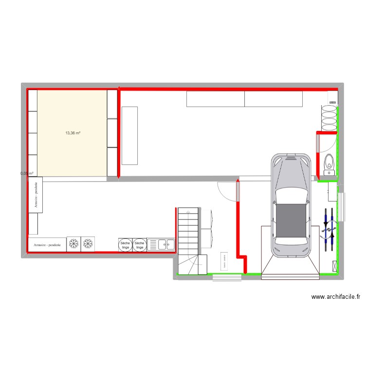 aménagement garage. Plan de 2 pièces et 13 m2