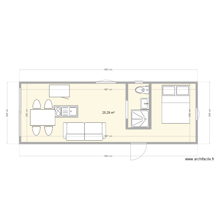 Simiane Sudio  4. Plan de 1 pièce et 25 m2