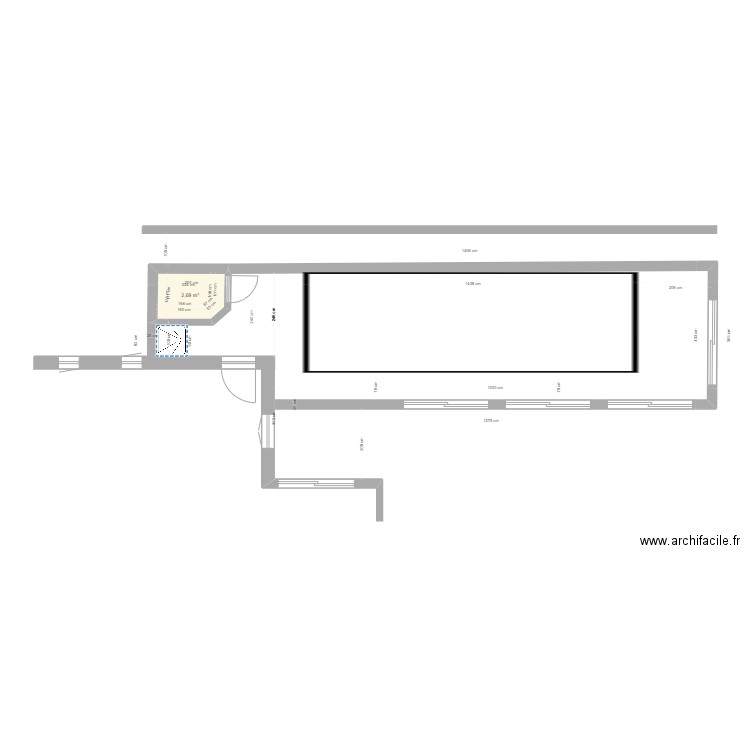 Extension piscine. Plan de 1 pièce et 3 m2