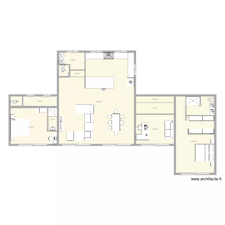 MAISON 2 CH ET BUREAU. Plan de 