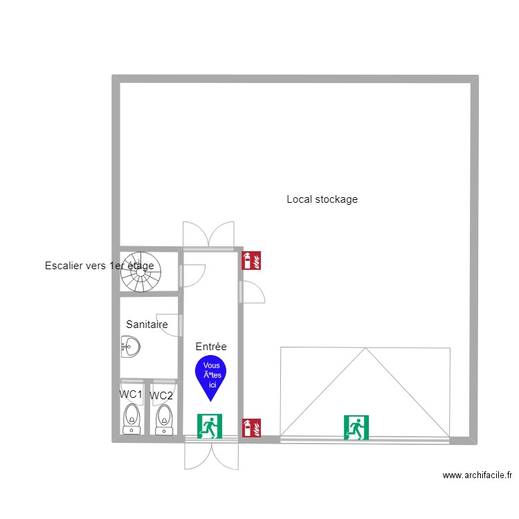 BUREAUX. Plan de 1 pièce et 63 m2