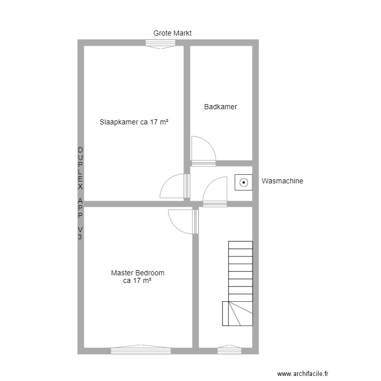 Duplex App GM 21 V3 wasmachine. Plan de 5 pièces et 53 m2