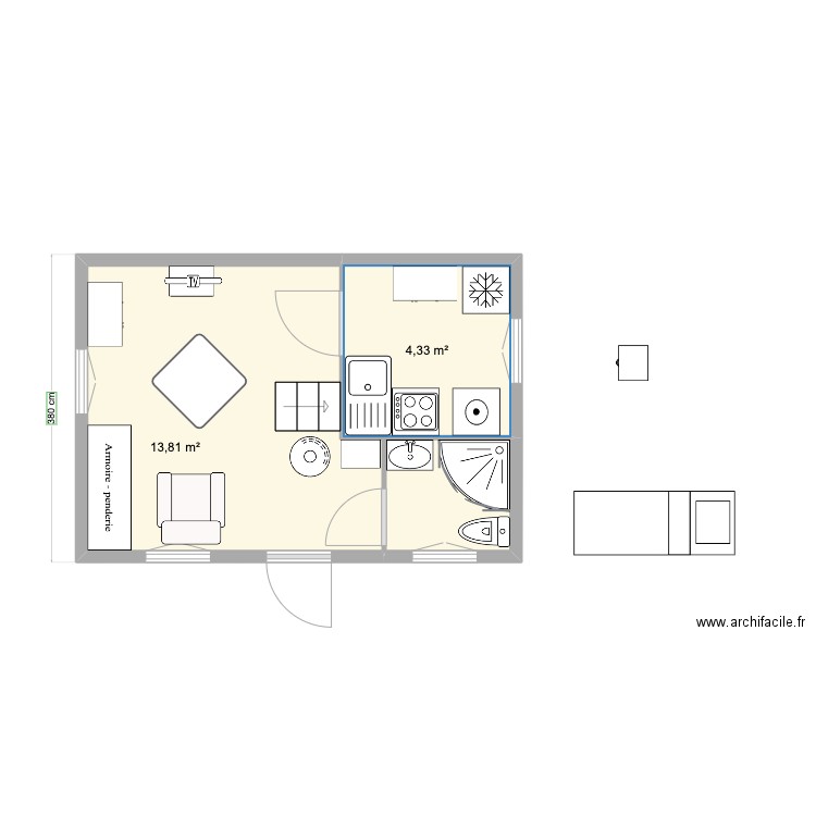 tuyo 3. Plan de 2 pièces et 18 m2