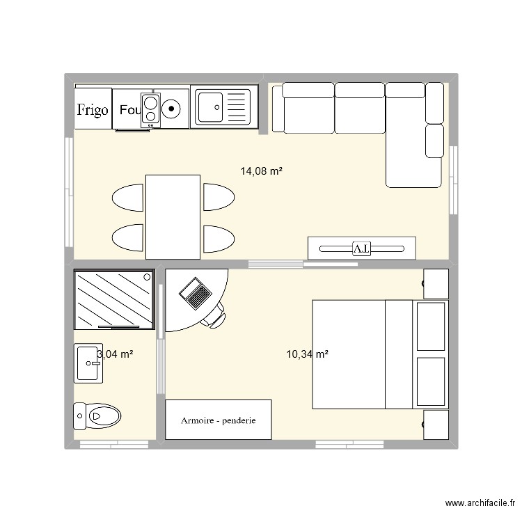 Mini-maison 1. Plan de 3 pièces et 27 m2
