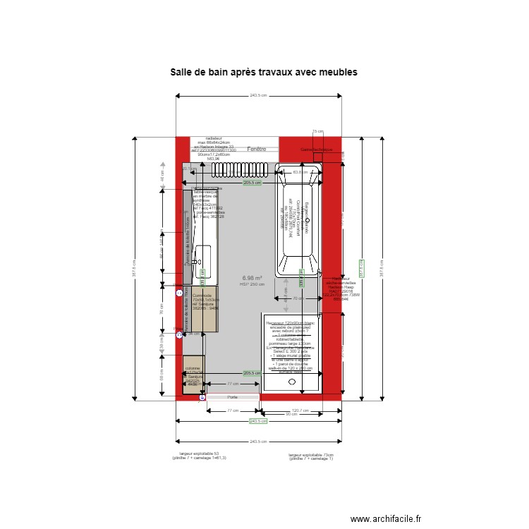 202109052044 salle de bain après travaux avec meubles Sanijura 60cm. Plan de 1 pièce et 7 m2