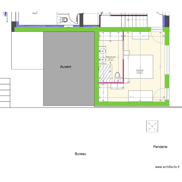 Détail aménagement Chambre et auvent. Plan de 0 pièce et 0 m2