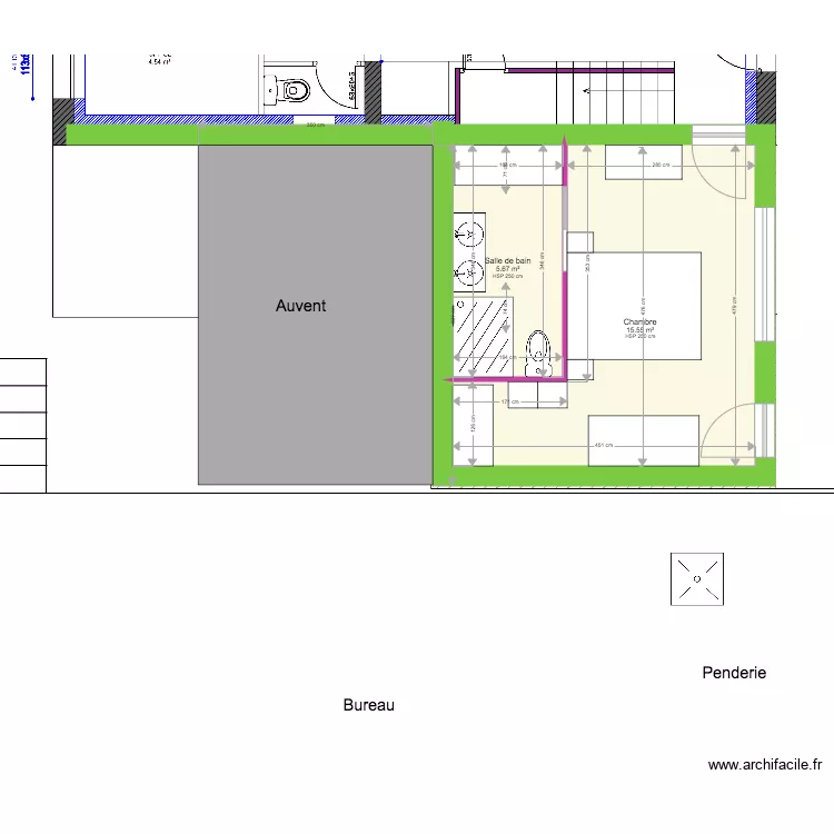 D&eacute;tail am&eacute;nagement Chambre et auvent. Plan de 